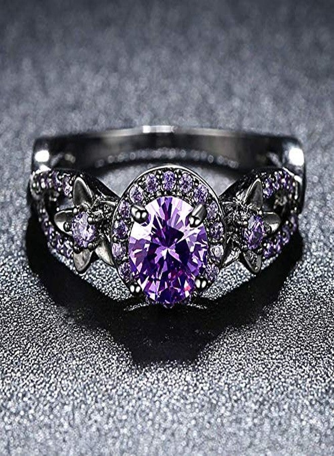 MAIHAO Fashion Rings White Fire Opal CZ Fashion Round Purple Amethyst Ring Women's 10KT Black Gold Filled Wedding AAA Cubic Zirconia Jewelry Size 6-10 (US Code 7) - Image 2
